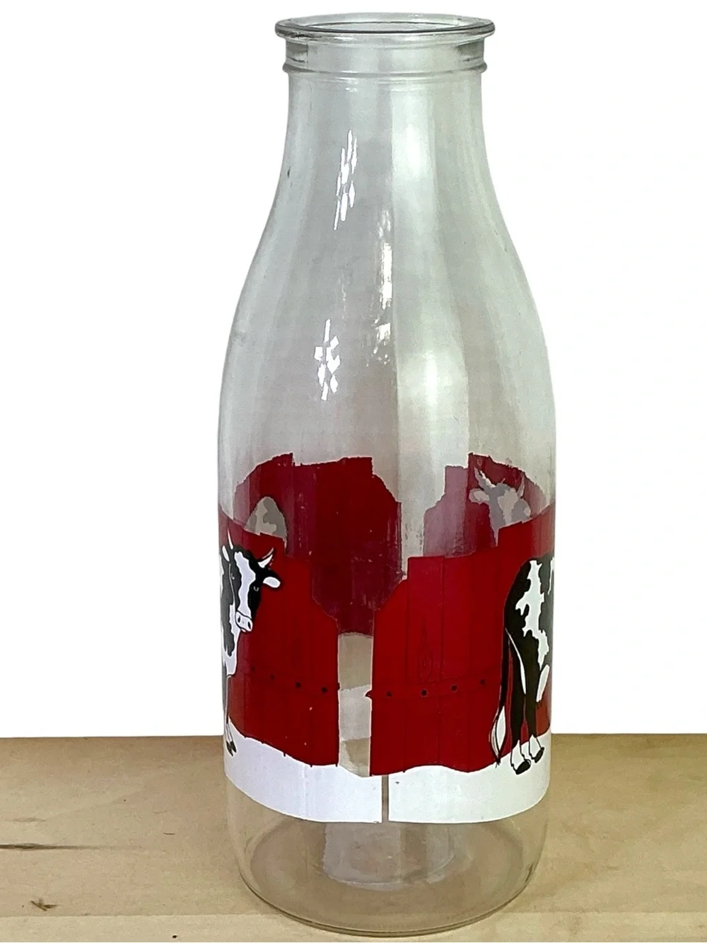 Vintage Le Parfait France Milk Jar Glass Bottle Farm Scene Cow Fence 9.5